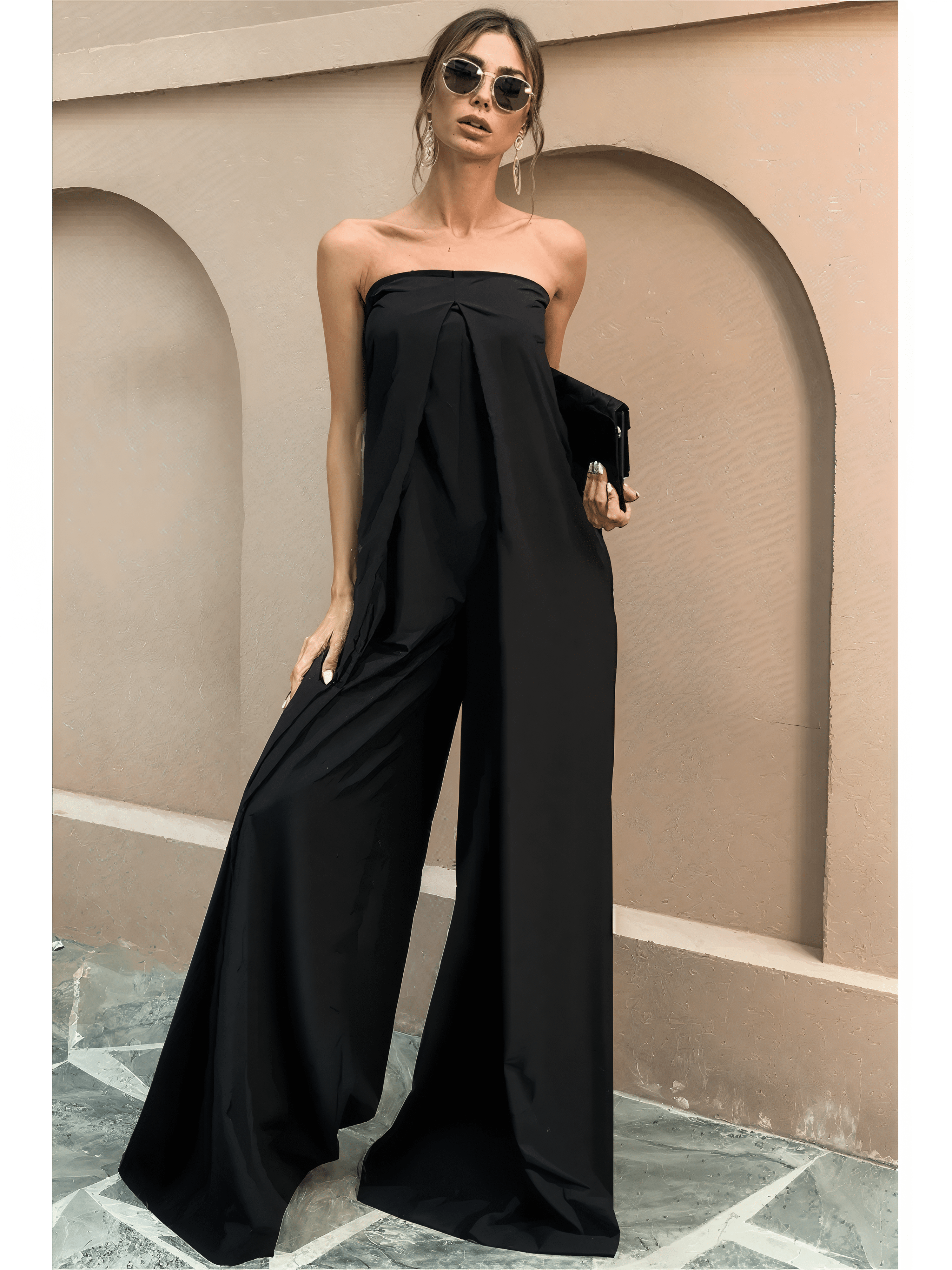 Rachel | Fluid Black Strapless Jumpsuit