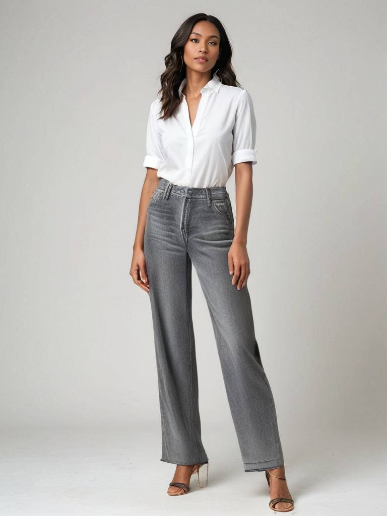 Maison Nala | Light Gray Flared Jeans